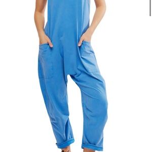 Free People Relaxed Pocket Jumpsuit in Bright Blue